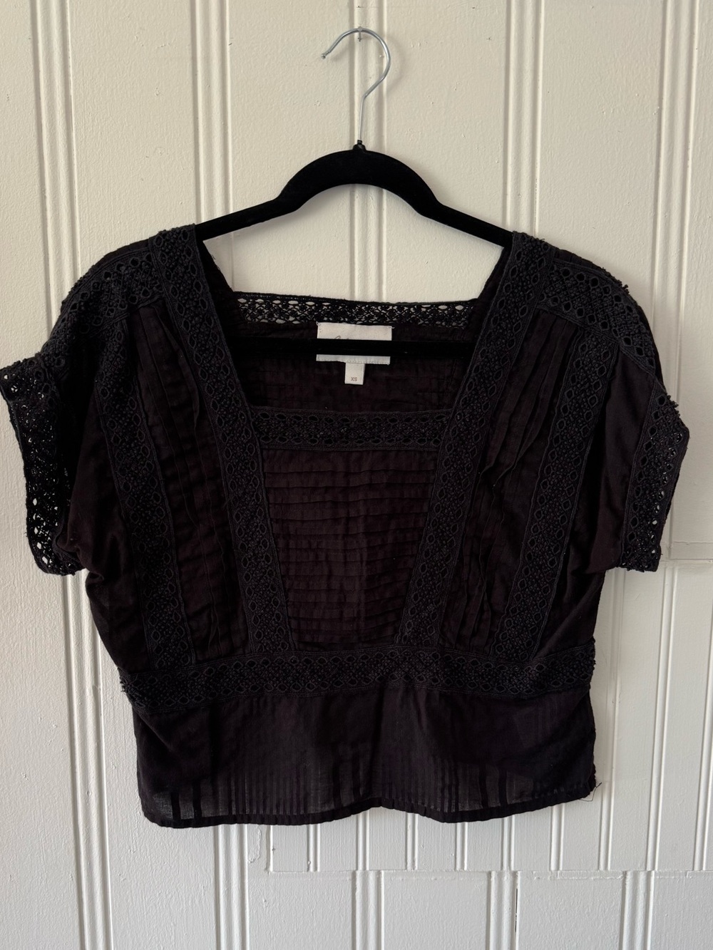 Cleobella Black Crochet-Trim Square Neck Blouse